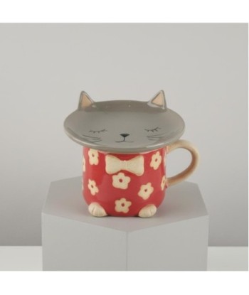 Taza con Plato Diseño de Gato para Café y Té, Regalo Original para Amantes de los Gatos, Decoración de Cocina