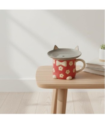 Taza con Plato Diseño de Gato para Café y Té, Regalo Original para Amantes de los Gatos, Decoración de Cocina