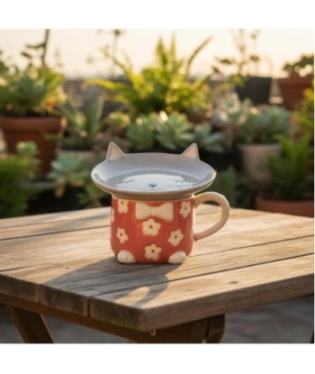 Taza con Plato Diseño de Gato para Café y Té, Regalo Original para Amantes de los Gatos, Decoración de Cocina