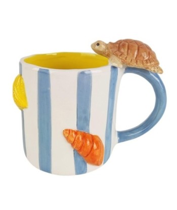 Mug Tortuga Diseño Marinero - Taza Original de Porcelana Azul - Regalo Perfecto para Amantes del Océano