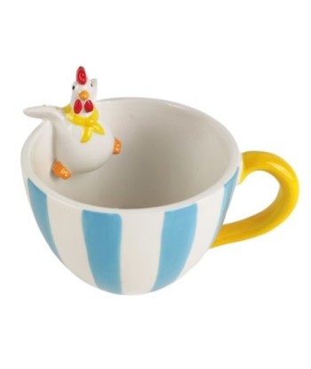 Mug Gallina Decorativo Original para Café o Té, Diseño Bohemio, Taza de Porcelana Azul, Ideal Regalo Cocina