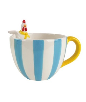 Mug Gallina Decorativo Original para Café o Té, Diseño Bohemio, Taza de Porcelana Azul, Ideal Regalo Cocina