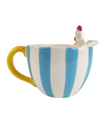 Mug Gallina Decorativo Original para Café o Té, Diseño Bohemio, Taza de Porcelana Azul, Ideal Regalo Cocina