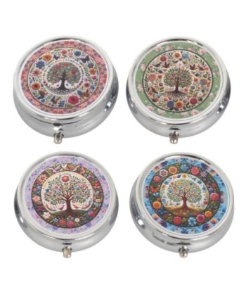 Pastillero Árbol de la Vida 4 Divisiones - Organizador de Medicamentos Portátil, Diseño Multicolor, Ideal para