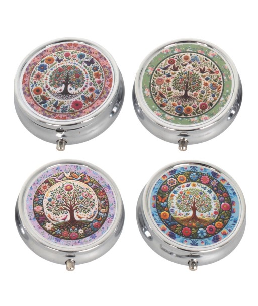 Pastillero Árbol de la Vida 4 Divisiones - Organizador de Medicamentos Portátil, Diseño Multicolor, Ideal para