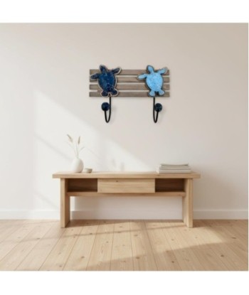 Perchero de Pared con Diseño de Tortugas, Decoración Náutica con 2 Pomos, Ideal para Hogar, Oficina o Regalo