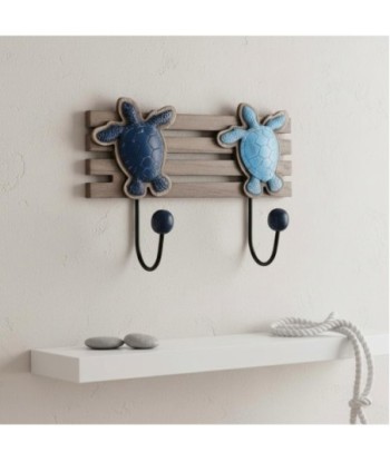 Perchero de Pared con Diseño de Tortugas, Decoración Náutica con 2 Pomos, Ideal para Hogar, Oficina o Regalo