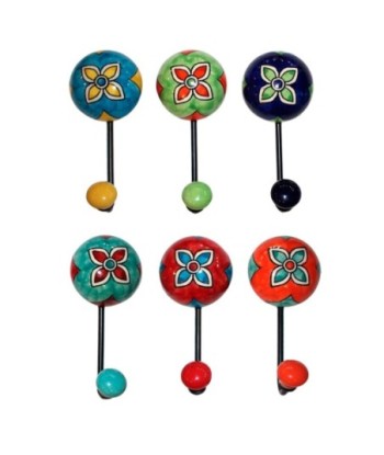 Perchero de Pared con 6 Ganchos Decorativos, Diseño Vintage, Ideal para Entrada, Dormitorio, Cocina, Cerámica