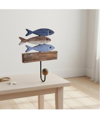 Percha Decorativa Marinera con Diseño de Peces para Pared, Perchero Azul de 1 Pomo, Ideal para Baño y Dormitorio