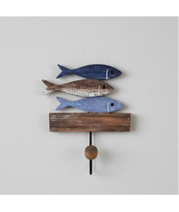 Percha Decorativa Marinera con Diseño de Peces para Pared, Perchero Azul de 1 Pomo, Ideal para Baño y Dormitorio