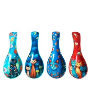 Soporte para Cuchara de Gato, Set de 4 Apoyadores de Cerámica, Ideal para Cocina, Regalo Original, Diseño Divertido