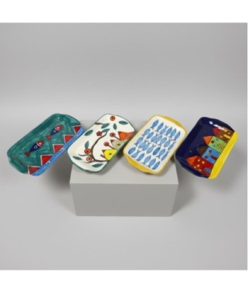 Plato Decorativo Cerámica Artesanal, Set de 4, Diseño Lavanda y Olivo, Ideal para Decoración de Mesa y Hogar