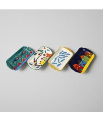 Plato Decorativo Cerámica Artesanal, Set de 4, Diseño Lavanda y Olivo, Ideal para Decoración de Mesa y Hogar