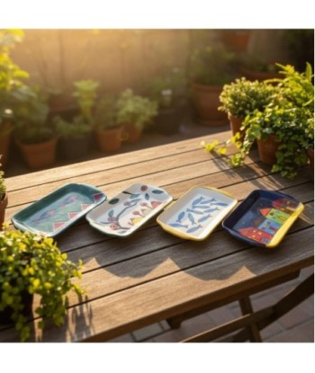 Plato Decorativo Cerámica Artesanal, Set de 4, Diseño Lavanda y Olivo, Ideal para Decoración de Mesa y Hogar