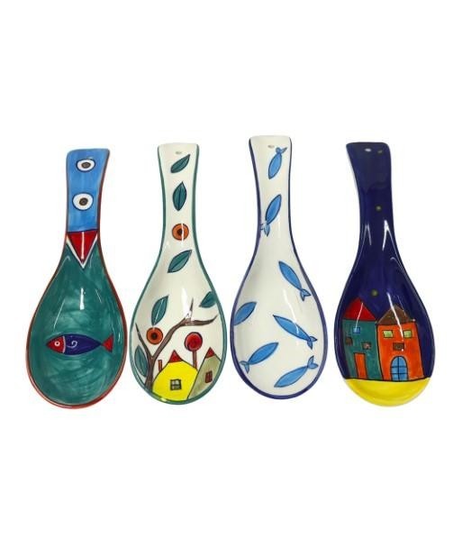 Apoyador de Cuchara de Cerámica, Soporte de Utensilios de Cocina, Set 4 Unidades, Diseño Elegante, Ideal para