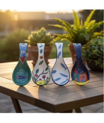 Apoyador de Cuchara de Cerámica, Soporte de Utensilios de Cocina, Set 4 Unidades, Diseño Elegante, Ideal para