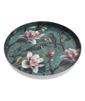 Plato Decorativo de Metal con Diseño de Flores, Ideal para Decoración del Hogar, Bandeja Moderna para Mesas y