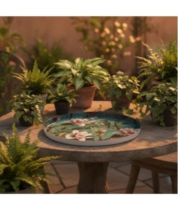 Plato Decorativo de Flores para Mesa, Bandeja de Metal Diseño Contemporáneo, Ideal para Decoración del Hogar