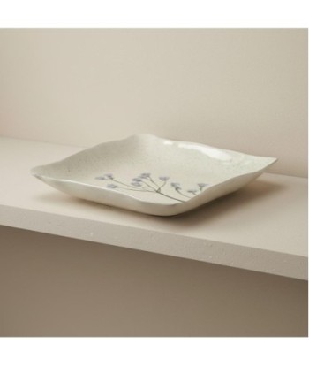 Plato Decorativo de Flores para Decoración Bohemia, Ideal para Cocina y Sala, Diseño Elegante de Gres Blanco