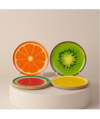 Plato Decorativo Frutas Tropicales Pequeño - Set de 4 Piezas - Ideal para Decoración de Hogar y Regalo Original