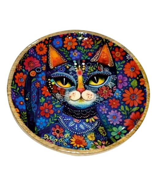Plato para Gato Antideslizante de Madera de Mango, Diseño Multicolor, Ideal para Alimentos Secos y Húmedos, Resistente