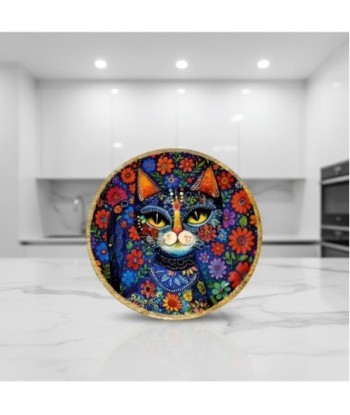 Plato para Gato Antideslizante de Madera de Mango, Diseño Multicolor, Ideal para Alimentos Secos y Húmedos, Resistente