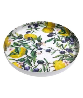 Plato Decorativo Limones y Aceitunas para Cocina, Bandeja de Metal Elegante, Ideal para Decoración de Mesa y