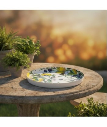 Plato Decorativo Limones y Aceitunas para Cocina, Bandeja de Metal Elegante, Ideal para Decoración de Mesa y