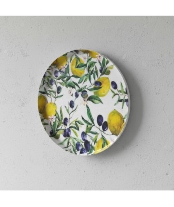 Plato Decorativo Limones y Aceitunas - Diseño Mediterráneo para Hogar - Ideal Cocina, Comedor, Sala - Regalo