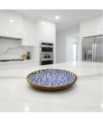 Plato Decorativo Azul con Diseño de Peces para Cocina y Comedor, Ideal para Decoración Náutica de Hogar, Madera