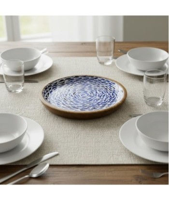 Plato Decorativo Azul con Diseño de Peces para Cocina y Comedor, Ideal para Decoración Náutica de Hogar, Madera