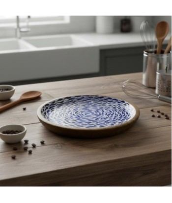 Plato Decorativo Azul con Diseño de Peces para Cocina y Comedor, Ideal para Decoración Náutica de Hogar, Madera