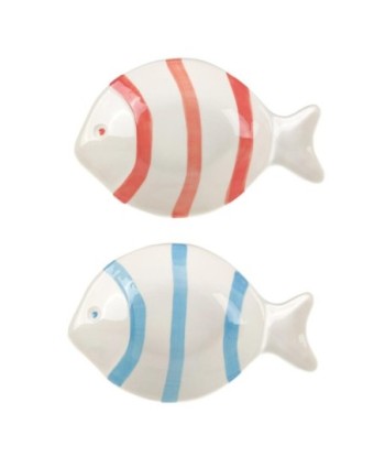 Plato Decorativo de Porcelana Estilo Bohemio, Set de 2, Ideal para Decoración de Interiores, Diseño de Pez