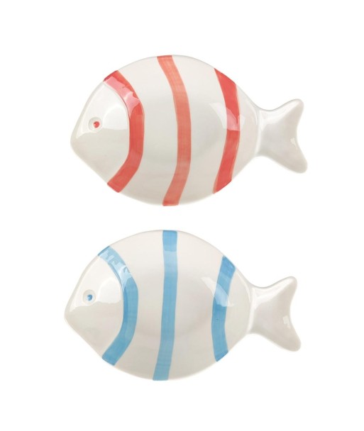 Plato Decorativo de Porcelana Estilo Bohemio, Set de 2, Ideal para Decoración de Interiores, Diseño de Pez