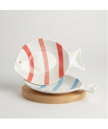 Plato Decorativo de Porcelana Estilo Bohemio, Set de 2, Ideal para Decoración de Interiores, Diseño de Pez