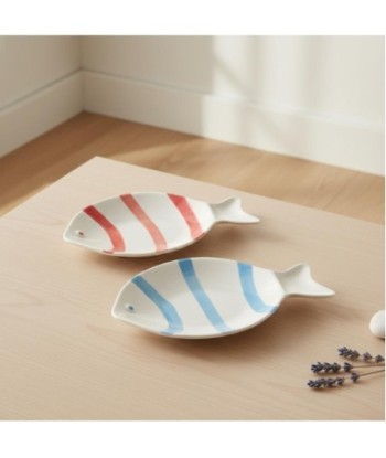 Plato Decorativo de Porcelana Estilo Bohemio, Set de 2, Ideal para Decoración de Interiores, Diseño de Pez