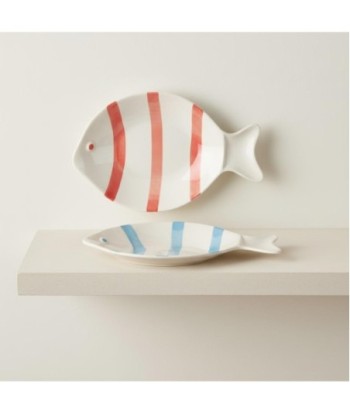 Plato Decorativo de Porcelana Estilo Bohemio, Set de 2, Ideal para Decoración de Interiores, Diseño de Pez