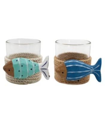 Portavelas Decorativo de Vidrio con Diseño de Peces, Ideal para Decoración Náutica y Ambientes Marinos, Regalo