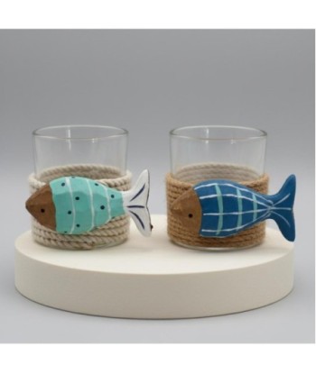 Portavelas Decorativo de Vidrio con Diseño de Peces, Ideal para Decoración Náutica y Ambientes Marinos, Regalo