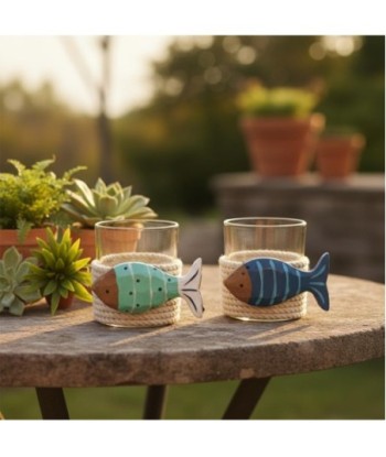Portavelas Decorativo de Vidrio con Diseño de Peces, Ideal para Decoración Náutica y Ambientes Marinos, Regalo