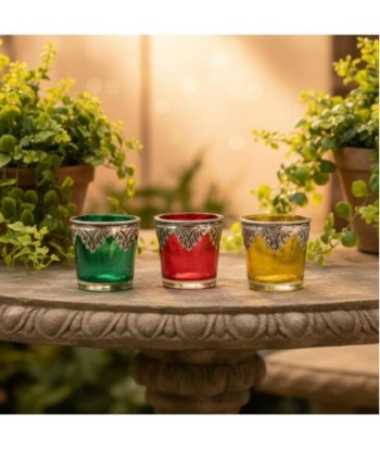 Set de 3 Portavelas Decorativos de Vidrio y Metal, Diseño Elegante para Decoración de Hogar, Ideal para Regalo