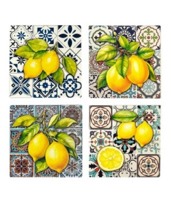 Posavasos Decorativos con Diseño de Limón, Juego de 4, Coasters Antideslizantes para Bebidas, Ideal para Regalo
