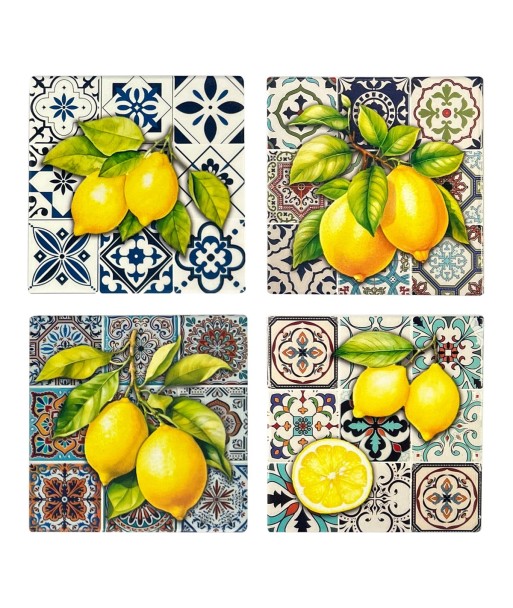 Posavasos Decorativos con Diseño de Limón, Juego de 4, Coasters Antideslizantes para Bebidas, Ideal para Regalo