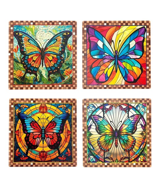 Posavasos de Cerámica Diseño Mariposa, Set de 4, Decoración para Mesa, Absorbentes, Regalo Original y Funcional