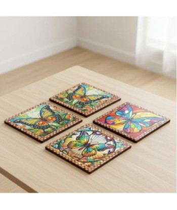 Posavasos de Cerámica Diseño Mariposa, Set de 4, Decoración para Mesa, Absorbentes, Regalo Original y Funcional