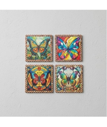 Posavasos de Cerámica Diseño Mariposa, Set de 4, Decoración para Mesa, Absorbentes, Regalo Original y Funcional