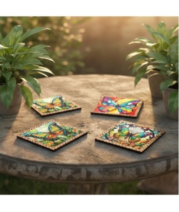 Posavasos de Cerámica Diseño Mariposa, Set de 4, Decoración para Mesa, Absorbentes, Regalo Original y Funcional