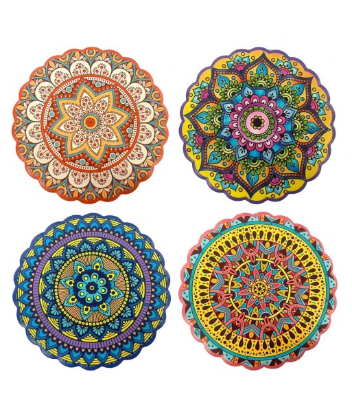 Posavasos Mandala Juego de 4, Diseño Bohemio Decorativo, Antideslizantes y Absorbentes para Cocina y Comedor