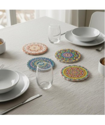 Posavasos Mandala Juego de 4, Diseño Bohemio Decorativo, Antideslizantes y Absorbentes para Cocina y Comedor