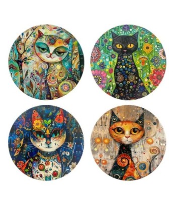 Posavasos Gato Originales, Set de 4, Diseño Variado, Antideslizantes, Decoración Divertida para Hogar y Oficina